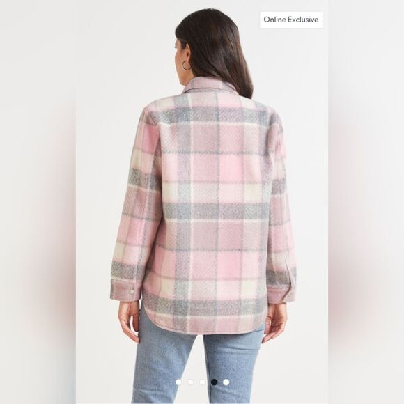 Anthropologie Blank NYC Cabin Fever Shacket Gray/Pink/White Size Medium NWT - Picture 4 of 10